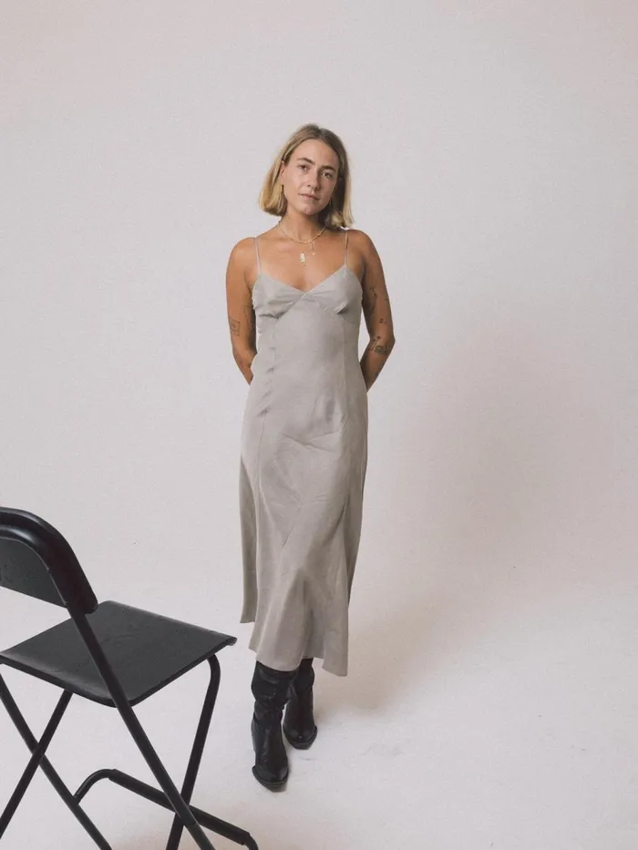 Womens Chelsea Full Length Slip Dress Stone Grey Thrills Dresses