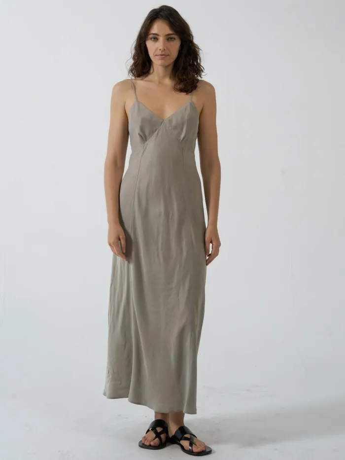 Womens Chelsea Full Length Slip Dress Stone Grey Thrills Dresses