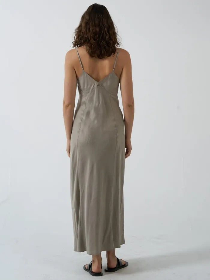 Womens Chelsea Full Length Slip Dress Stone Grey Thrills Dresses