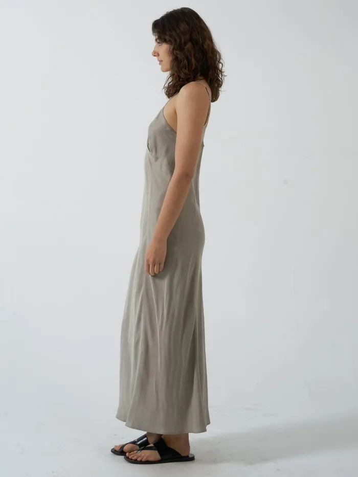 Womens Chelsea Full Length Slip Dress Stone Grey Thrills Dresses