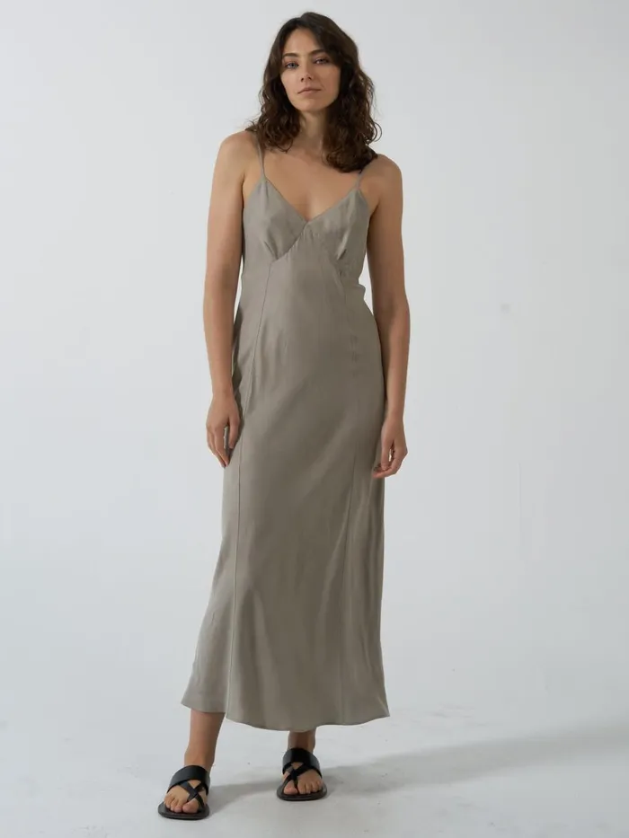 Womens Chelsea Full Length Slip Dress Stone Grey Thrills Dresses
