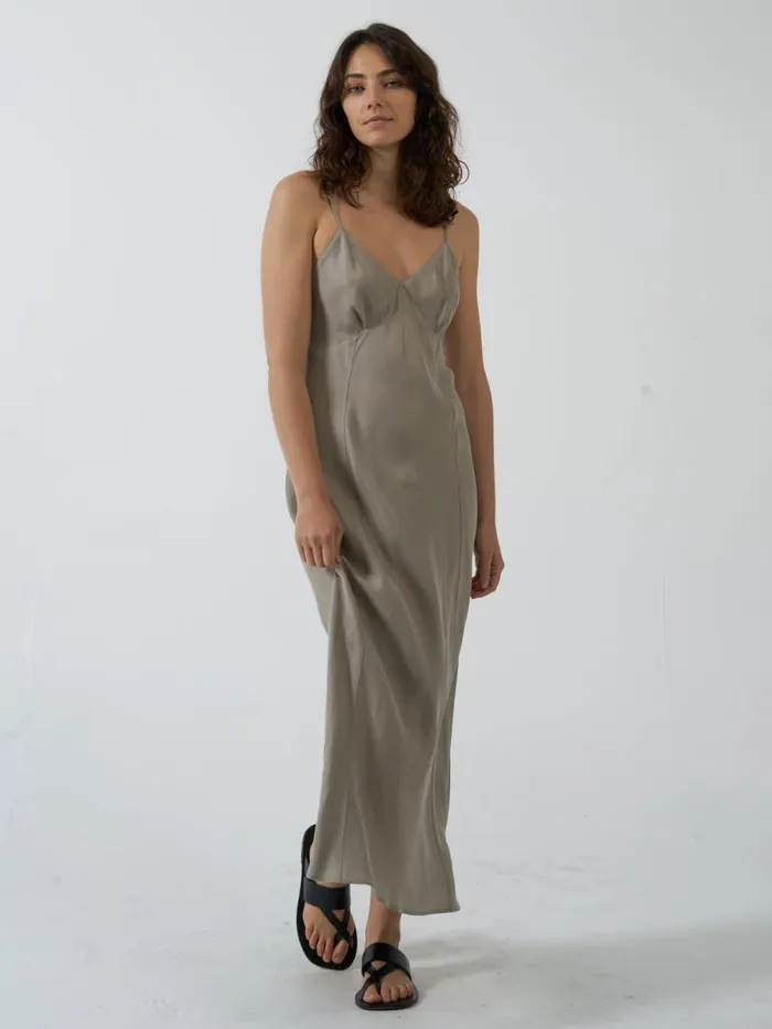 Womens Chelsea Full Length Slip Dress Stone Grey Thrills Dresses