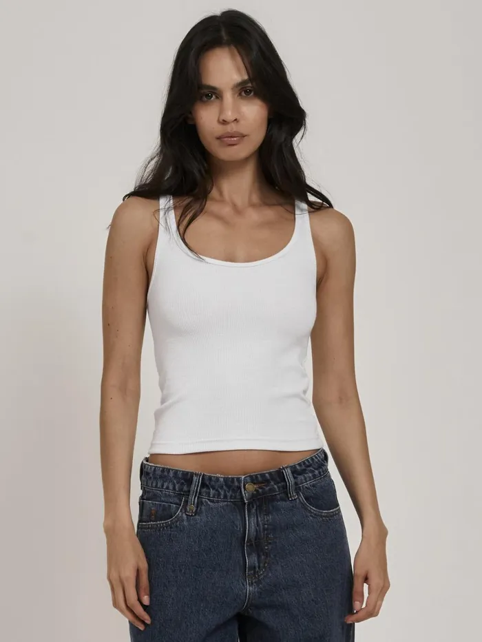 Womens Elle Plunge Tank White Thrills Tops and Tees