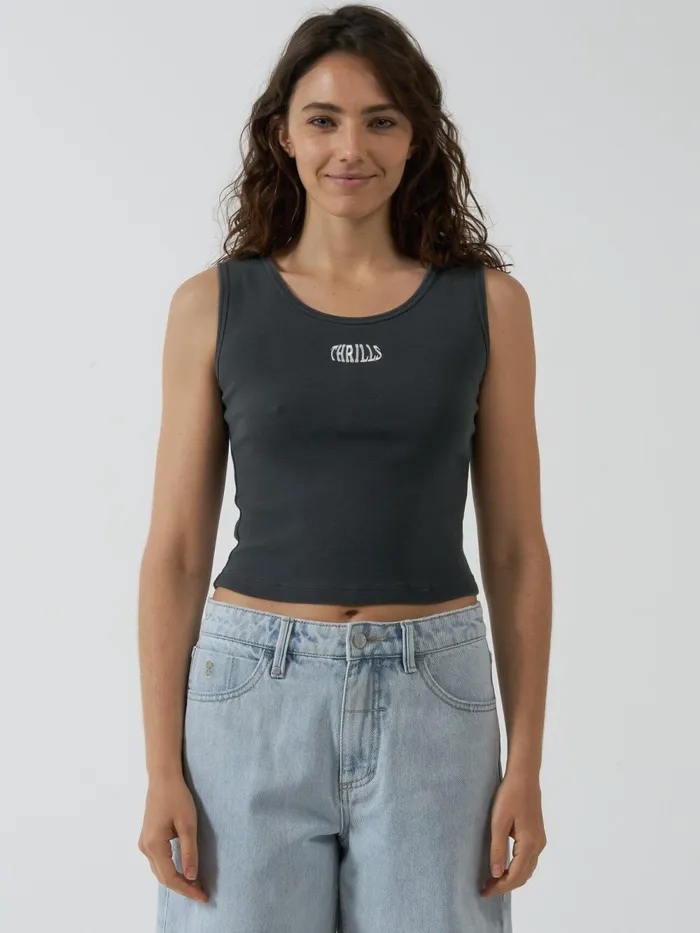 Womens Fisheye Y2k Tank Merch Black Thrills Tops and Tees