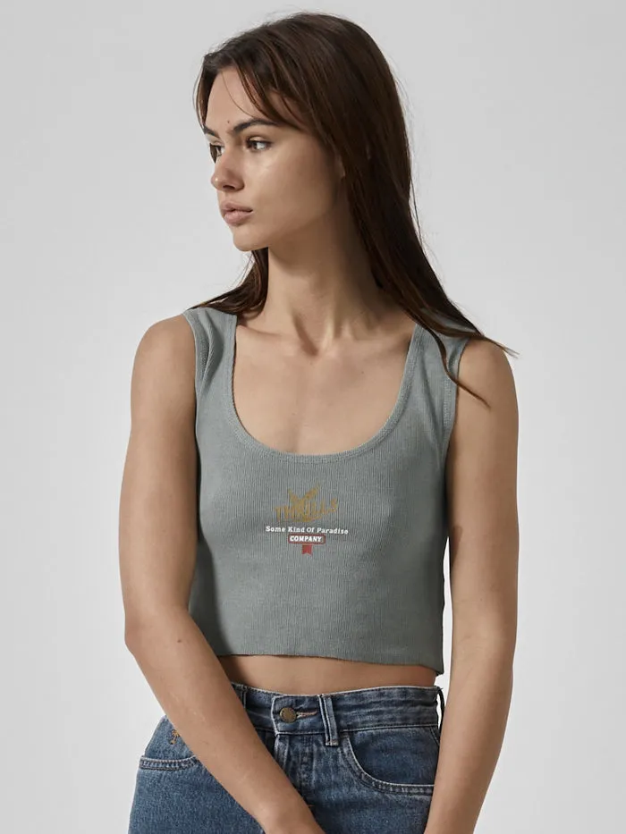 Womens Golden Paradise Crop Rib Singlet Sea Glass Thrills Tops and Tees