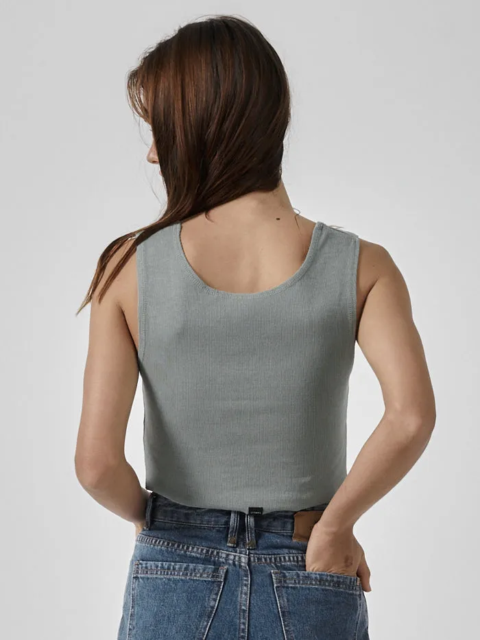 Womens Golden Paradise Crop Rib Singlet Sea Glass Thrills Tops and Tees