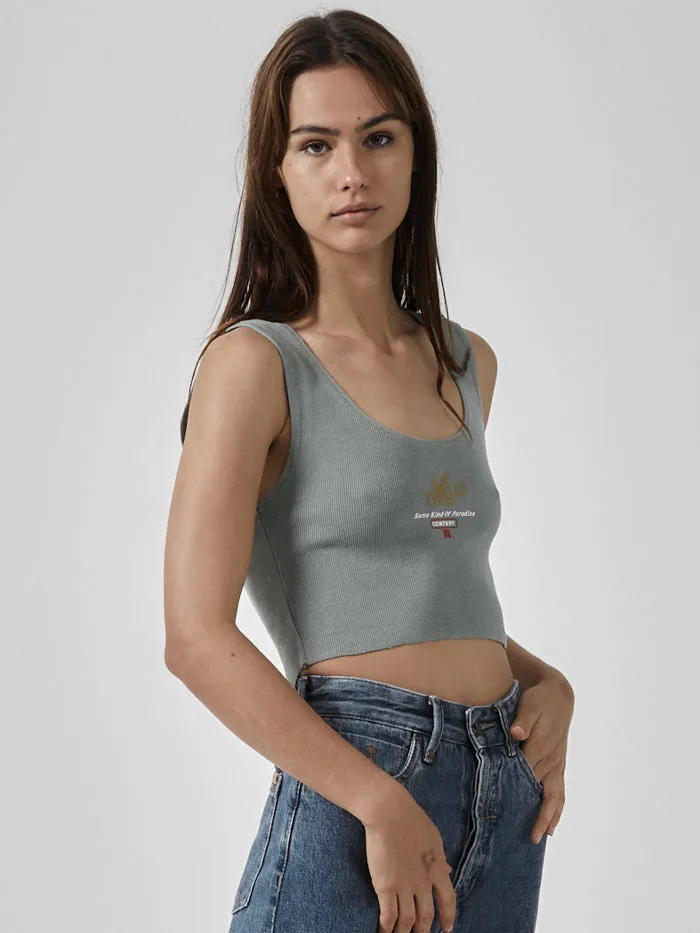 Womens Golden Paradise Crop Rib Singlet Sea Glass Thrills Tops and Tees