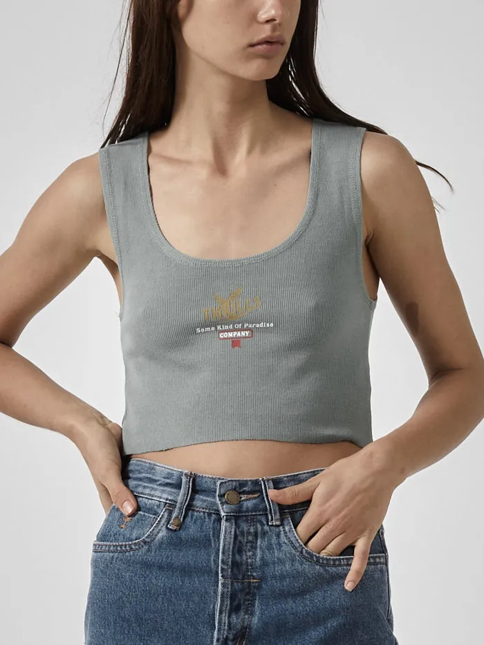 Womens Golden Paradise Crop Rib Singlet Sea Glass Thrills Tops and Tees