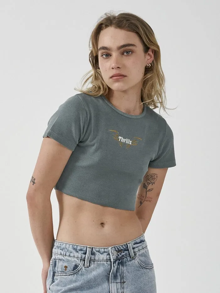 Womens Golden Wings Baby Crop Tee Scrubs Green Thrills Tops and Tees