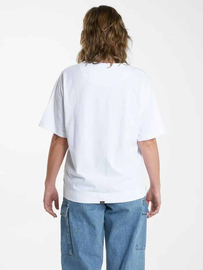 Womens Hard Yakka X Stacked Box Fit Tee White Thrills Tops and Tees