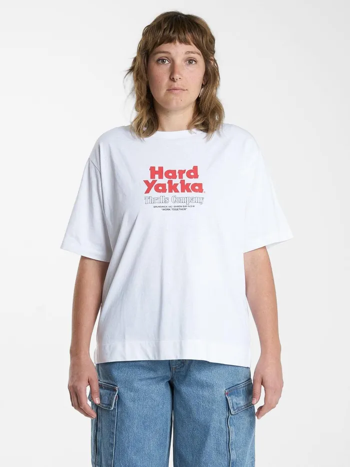 Womens Hard Yakka X Stacked Box Fit Tee White Thrills Tops and Tees