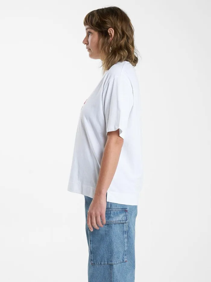 Womens Hard Yakka X Stacked Box Fit Tee White Thrills Tops and Tees