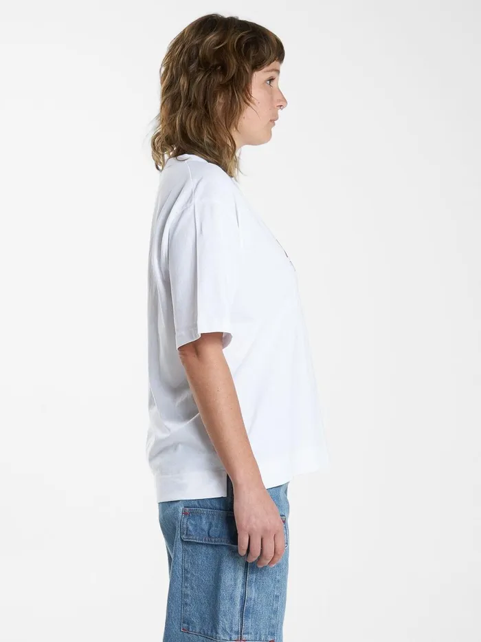 Womens Hard Yakka X Stacked Box Fit Tee White Thrills Tops and Tees