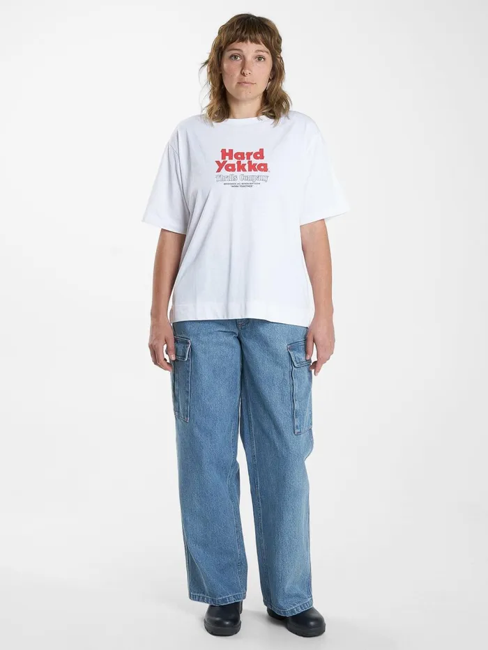 Womens Hard Yakka X Stacked Box Fit Tee White Thrills Tops and Tees