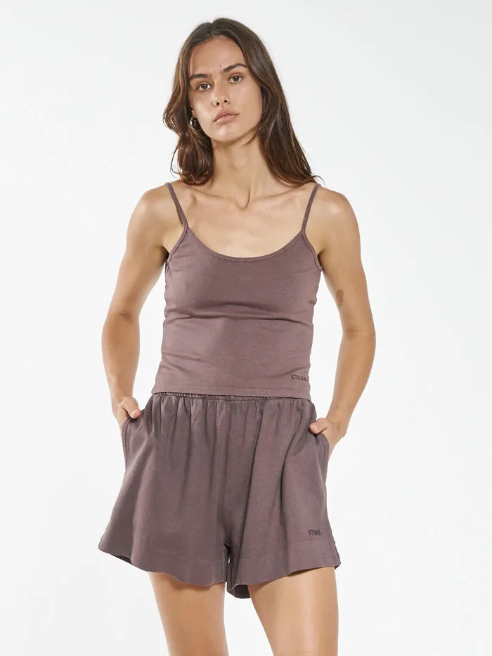 Womens Hemp Heavyweight Bound Tank Plum Thrills Tops and Tees
