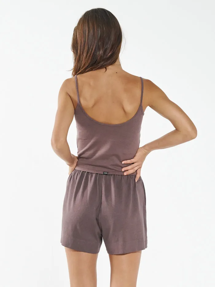 Womens Hemp Heavyweight Bound Tank Plum Thrills Tops and Tees