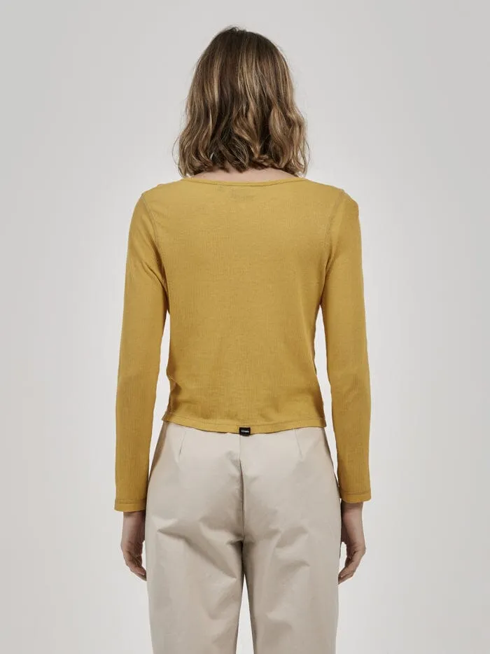 Womens Hemp Paper Rib LS Mini Tee Mineral Yellow Thrills Tops and Tees
