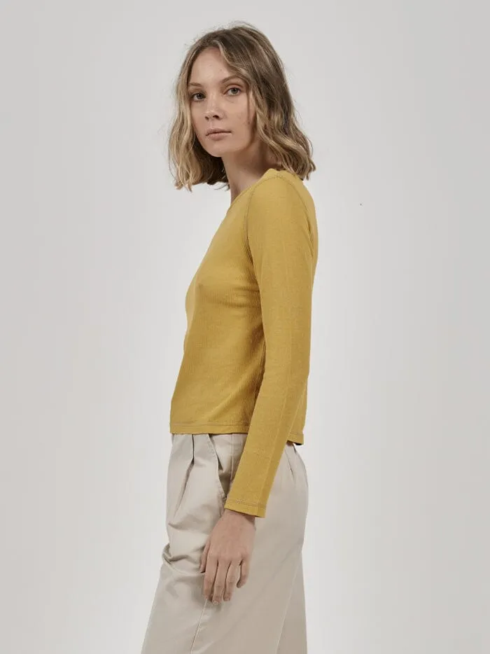 Womens Hemp Paper Rib LS Mini Tee Mineral Yellow Thrills Tops and Tees