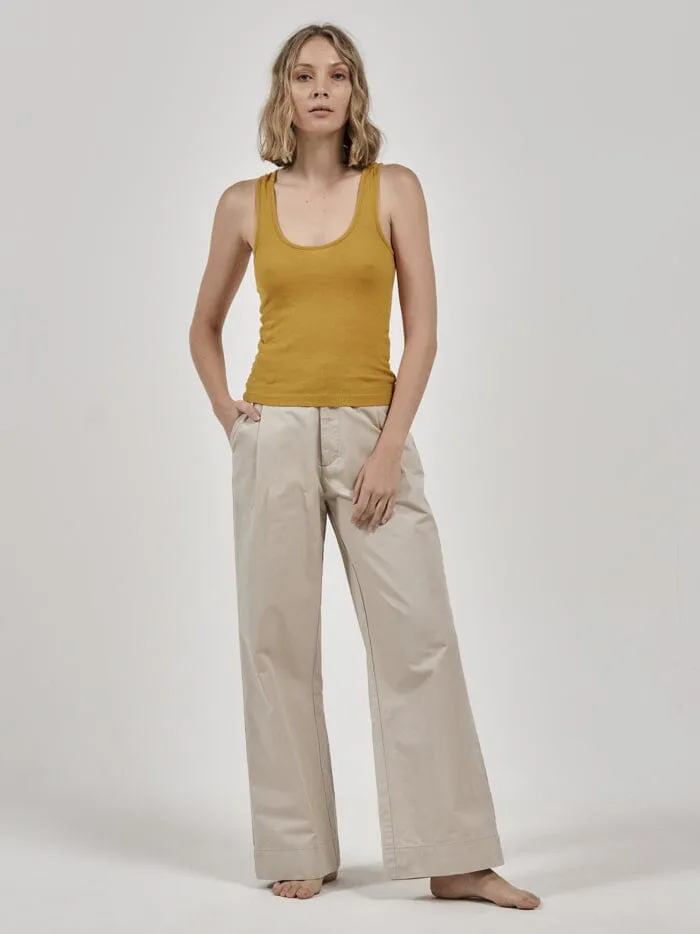 Womens Hemp Paper Rib Plunge Tank Mineral Yellow Thrills Tops and Tees