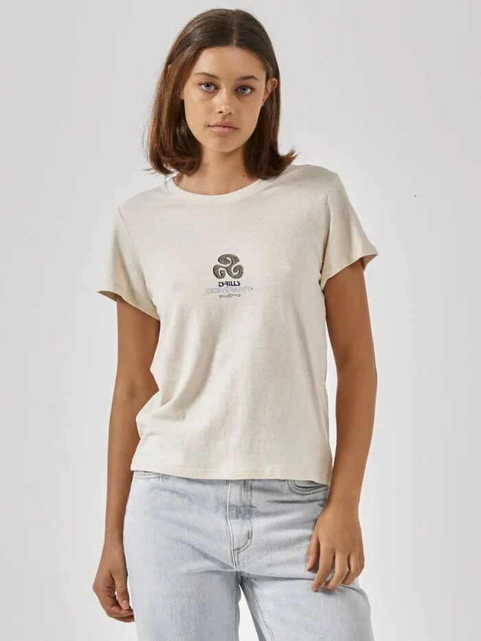 Womens Infinite Existence Hemp Everyday Tee Unbleached Thrills Tops and Tees