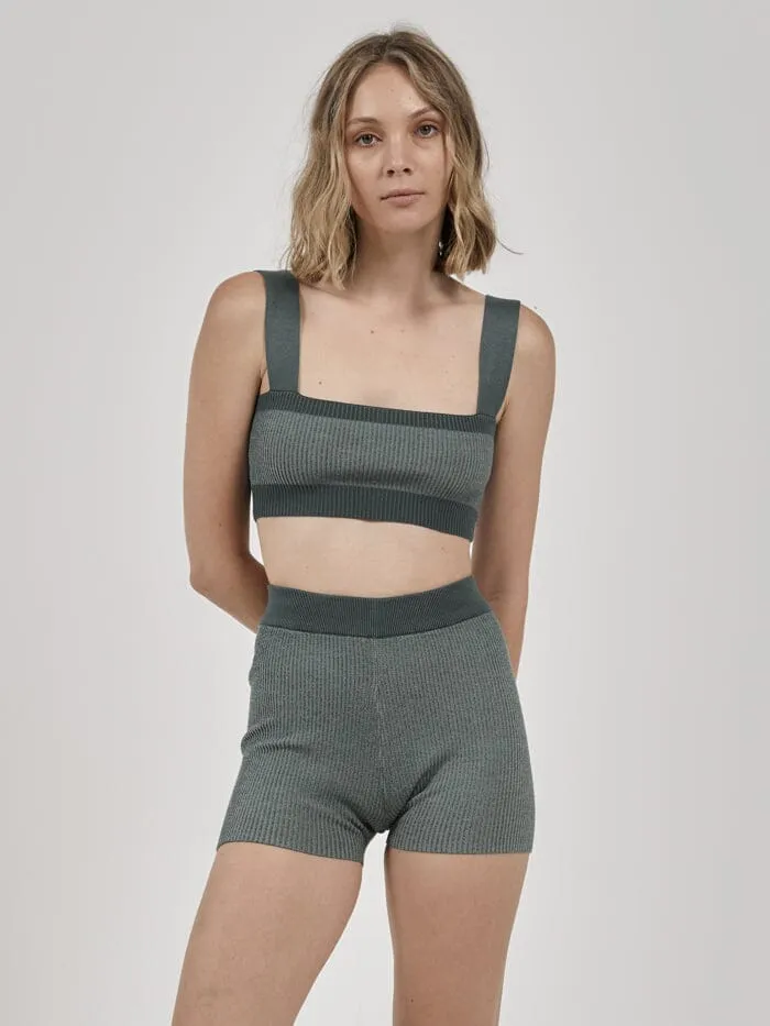 Womens Love Me Not Knit Crop Mallard Green Thrills Tops and Tees