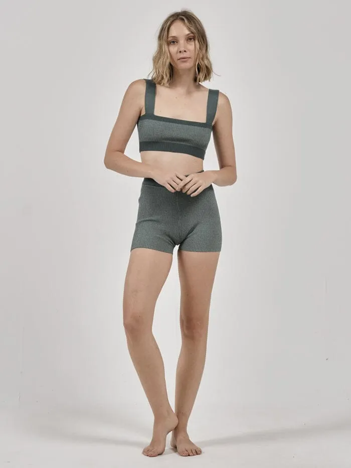 Womens Love Me Not Knit Crop Mallard Green Thrills Tops and Tees