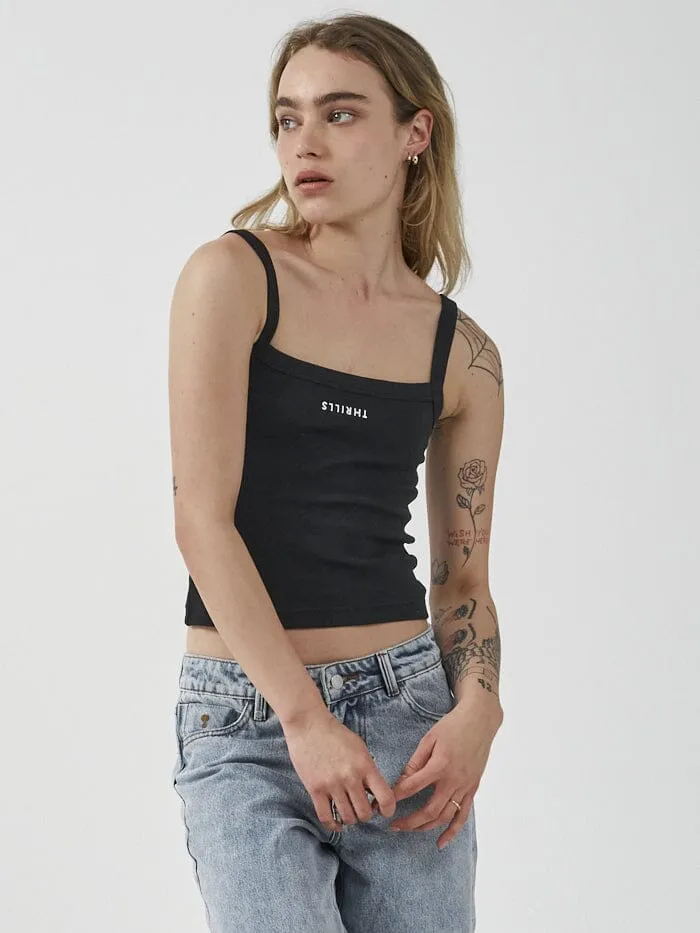 Womens Minimal Rib Singlet Washed Black Thrills Tops and Tees