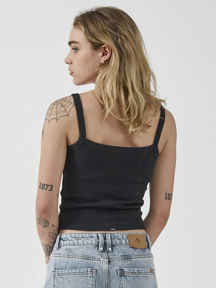 Womens Minimal Rib Singlet Washed Black Thrills Tops and Tees