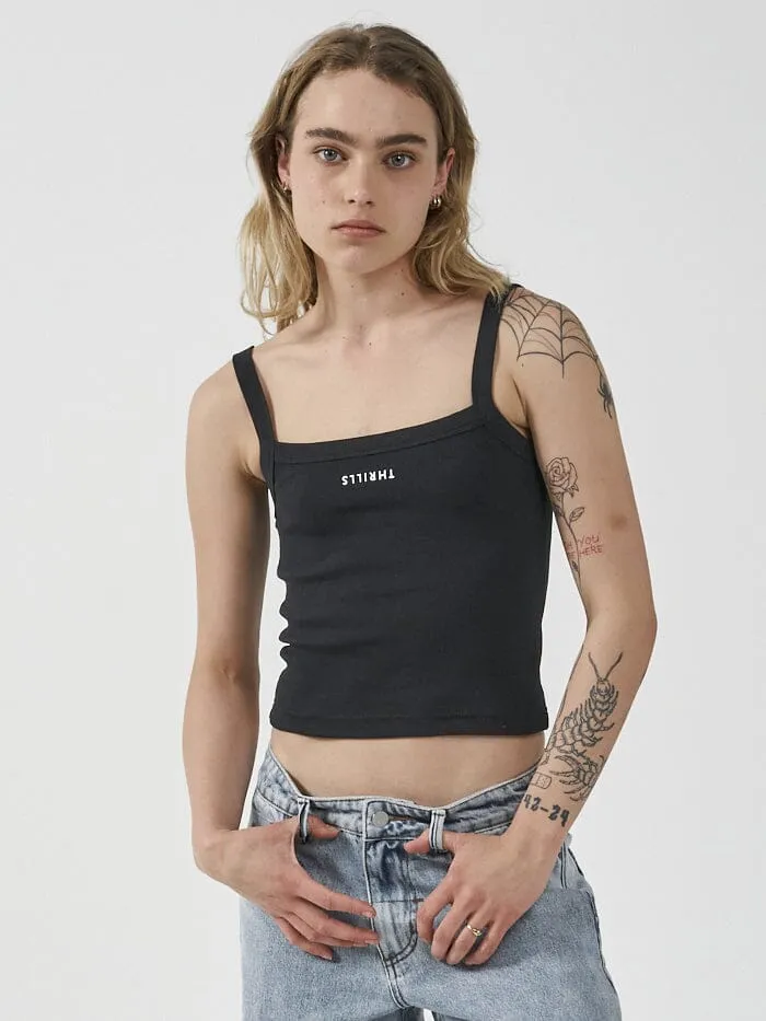 Womens Minimal Rib Singlet Washed Black Thrills Tops and Tees