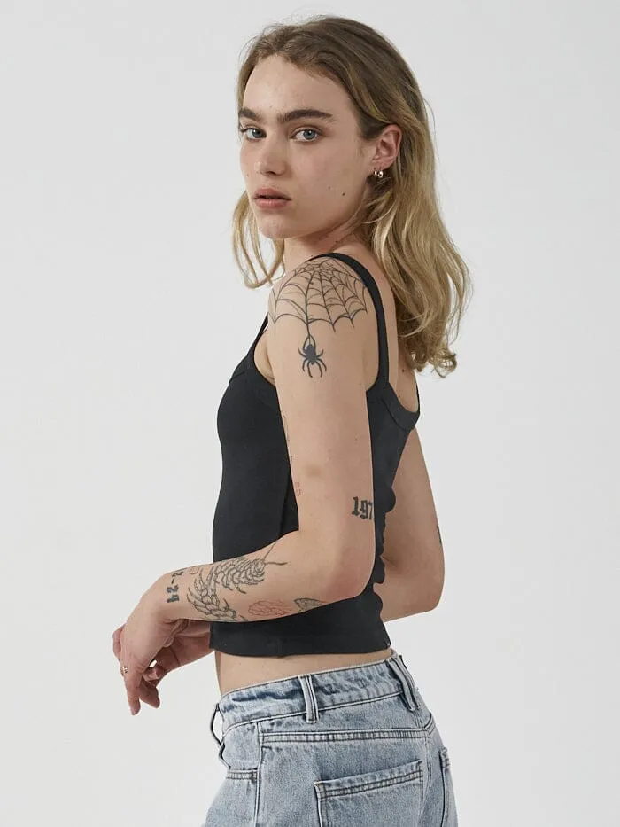 Womens Minimal Rib Singlet Washed Black Thrills Tops and Tees