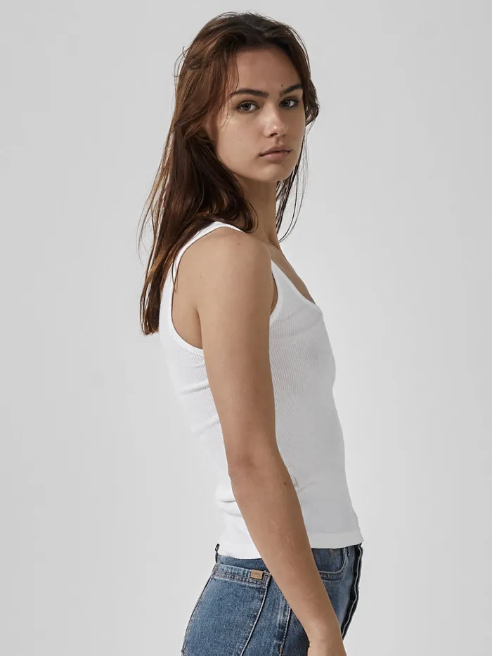 Womens Plunge Rib Tank White Thrills Tops and Tees