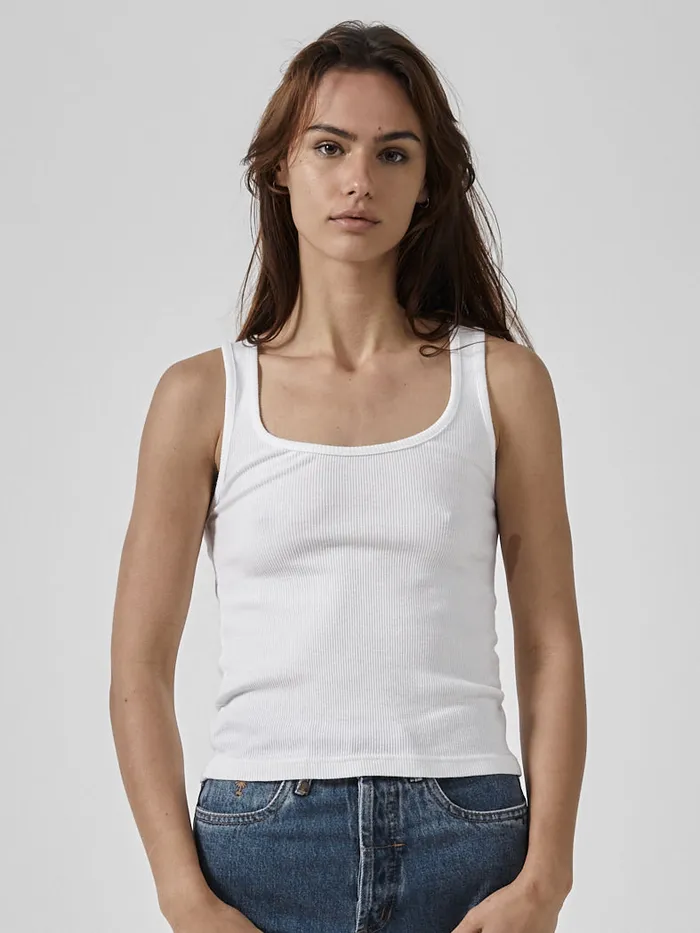 Womens Plunge Rib Tank White Thrills Tops and Tees