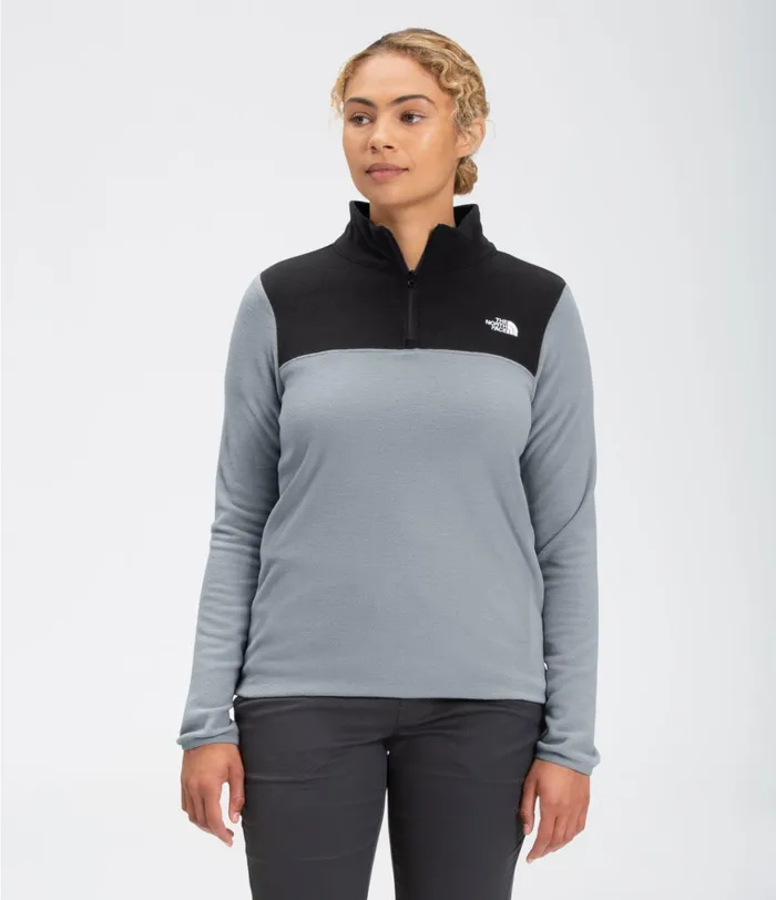 Womens TKA Glacier Zip Pullover Mid Greytnf Black The North Face Hoodies and Sweatshirts