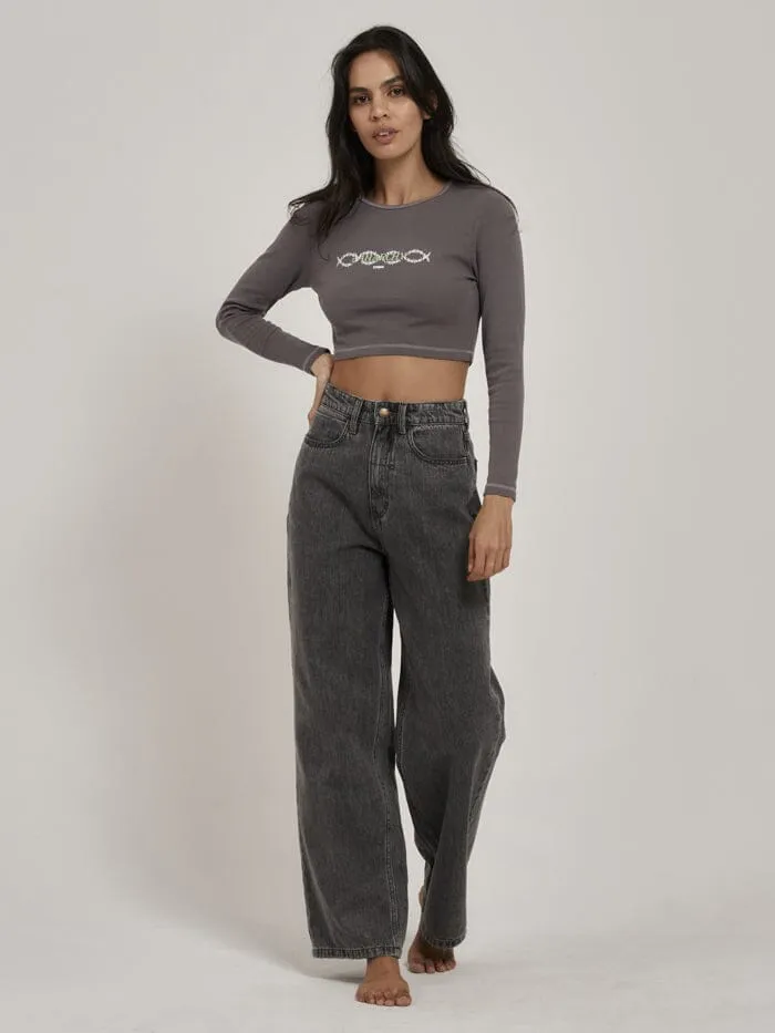 Womens Tribute To Anarchy LS Baby Tee Graphite Thrills Tops and Tees