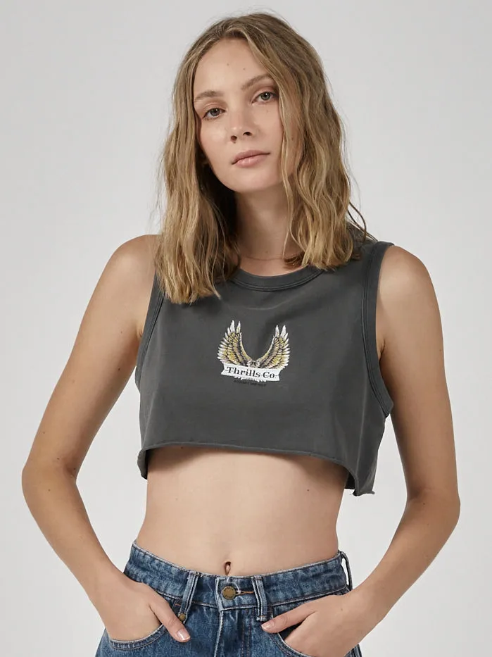 Womens Wind Beneath Super Crop Tank Merch Black Thrills Tops and Tees