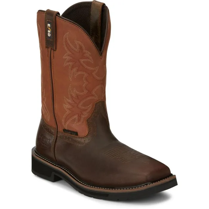 Work Men Justin Boots Actuator 11034 Composite Toe Static Dissipative Work Boot Brown