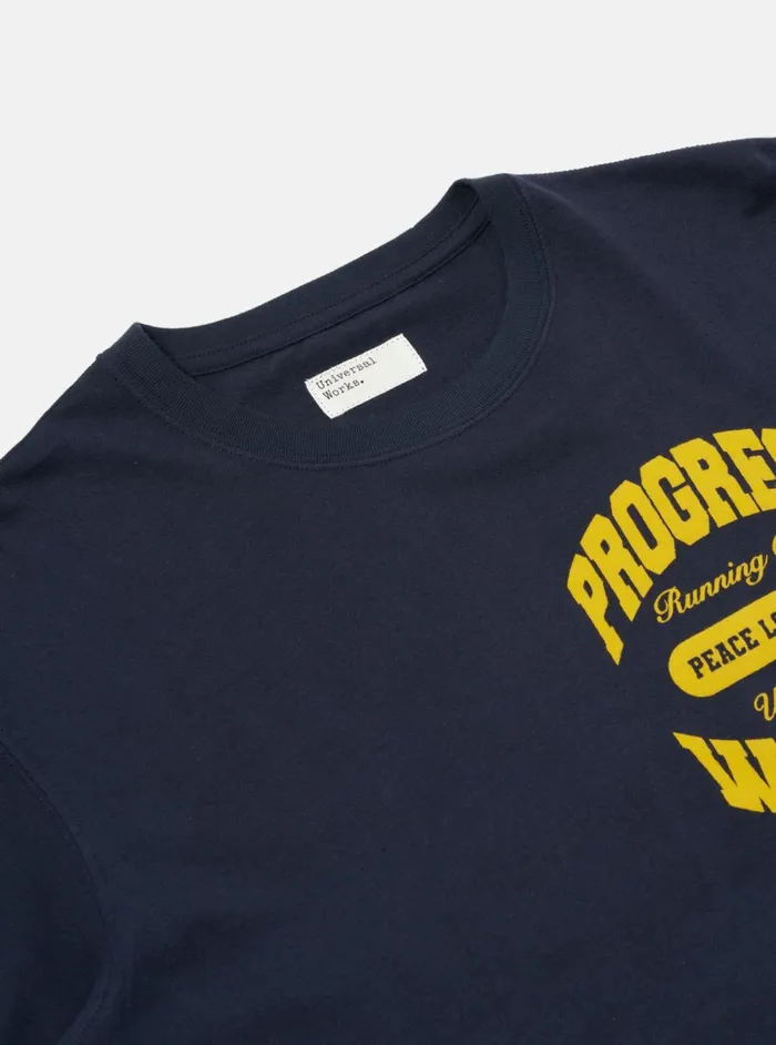 X Progress Running Club Print Tee In Navy Single Jerse Men Universal Works Tees
