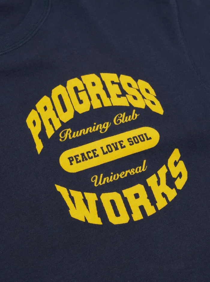 X Progress Running Club Print Tee In Navy Single Jerse Men Universal Works Tees