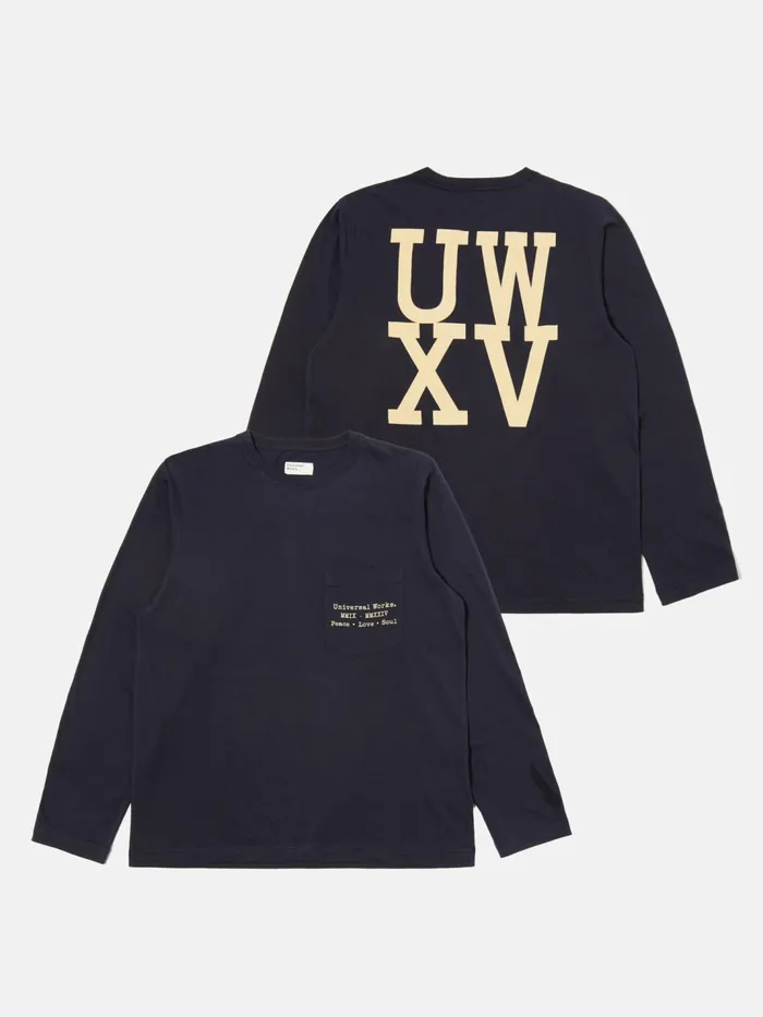 XV Tee Shirt In Navy Print Jersey Men Universal Works Tees