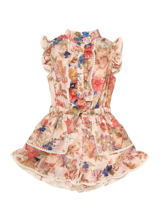 Zimmermann Clothing August Frill Playsuit Cream Floral 8211 Kids