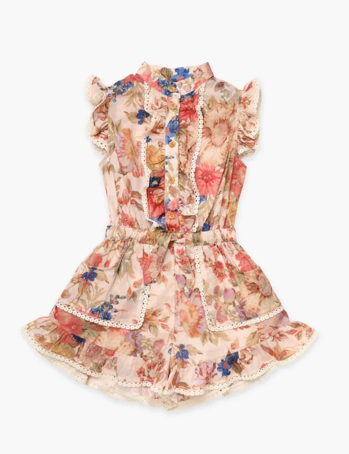 Zimmermann Clothing August Frill Playsuit Cream Floral 8211 Kids