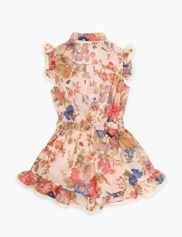 Zimmermann Clothing August Frill Playsuit Cream Floral 8211 Kids