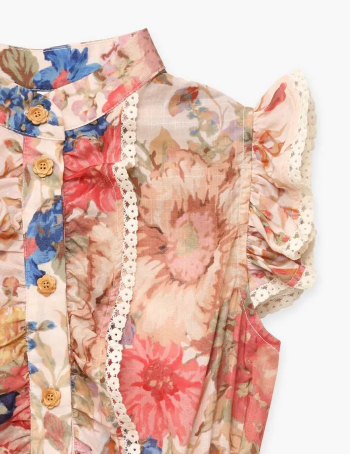 Zimmermann Clothing August Frill Playsuit Cream Floral 8211 Kids