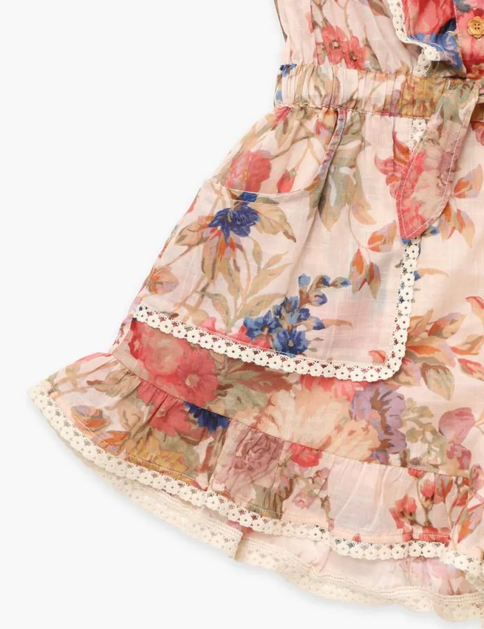 Zimmermann Clothing August Frill Playsuit Cream Floral 8211 Kids