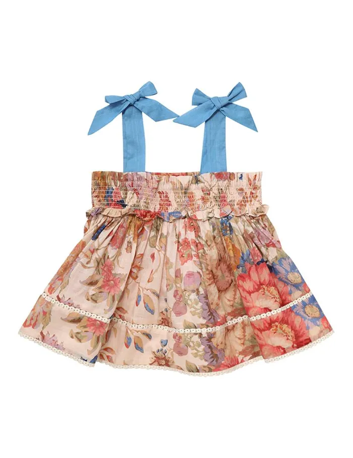 Zimmermann Clothing August Shirred Top Cream Floral 8211 Kids