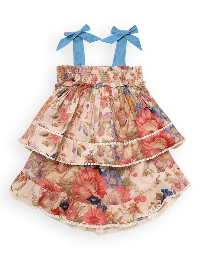 Zimmermann Clothing August Shirred Top Cream Floral 8211 Kids