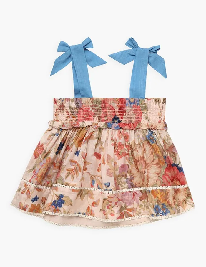 Zimmermann Clothing August Shirred Top Cream Floral 8211 Kids