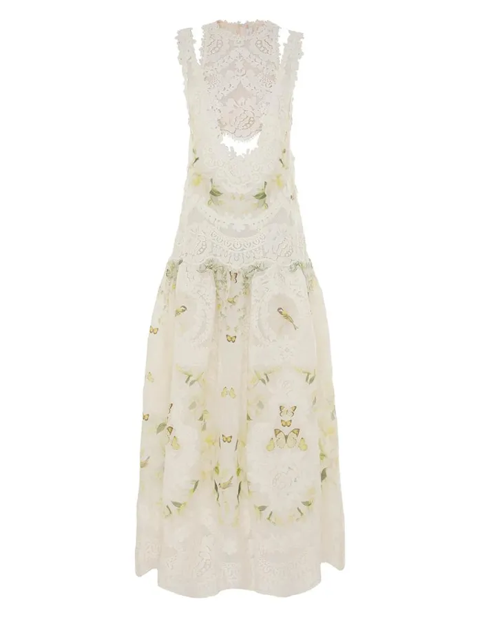 Zimmermann Clothing Harmony Lace Patch Gown Lemon Mixed Print 8211 Women