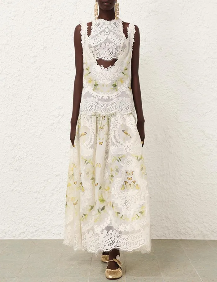 Zimmermann Clothing Harmony Lace Patch Gown Lemon Mixed Print 8211 Women