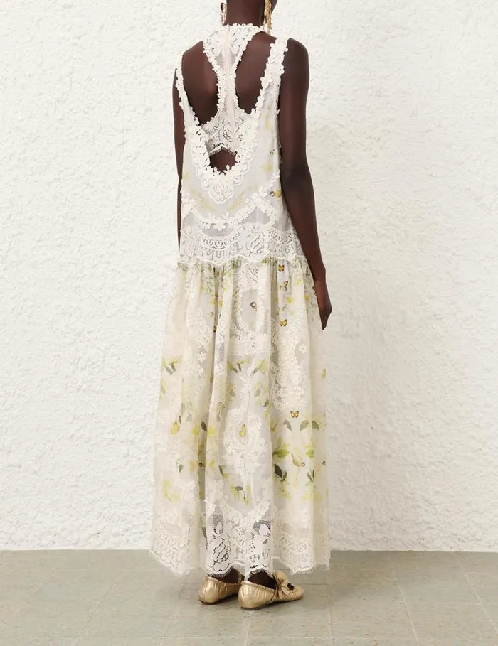 Zimmermann Clothing Harmony Lace Patch Gown Lemon Mixed Print 8211 Women